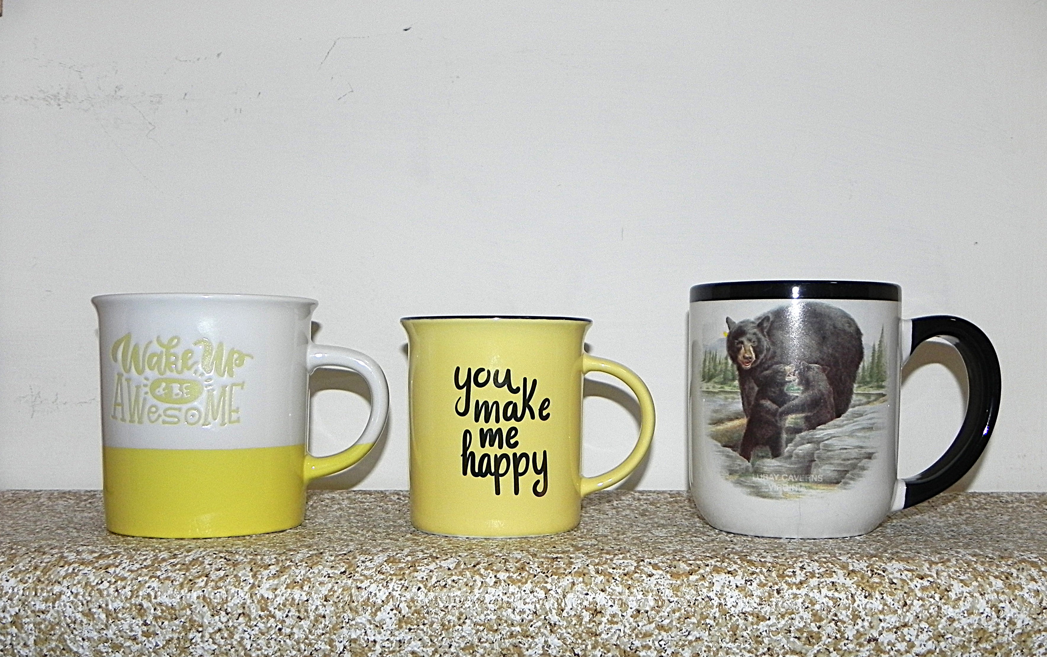 Objects, Cups, Three coffee cups of different varieties.