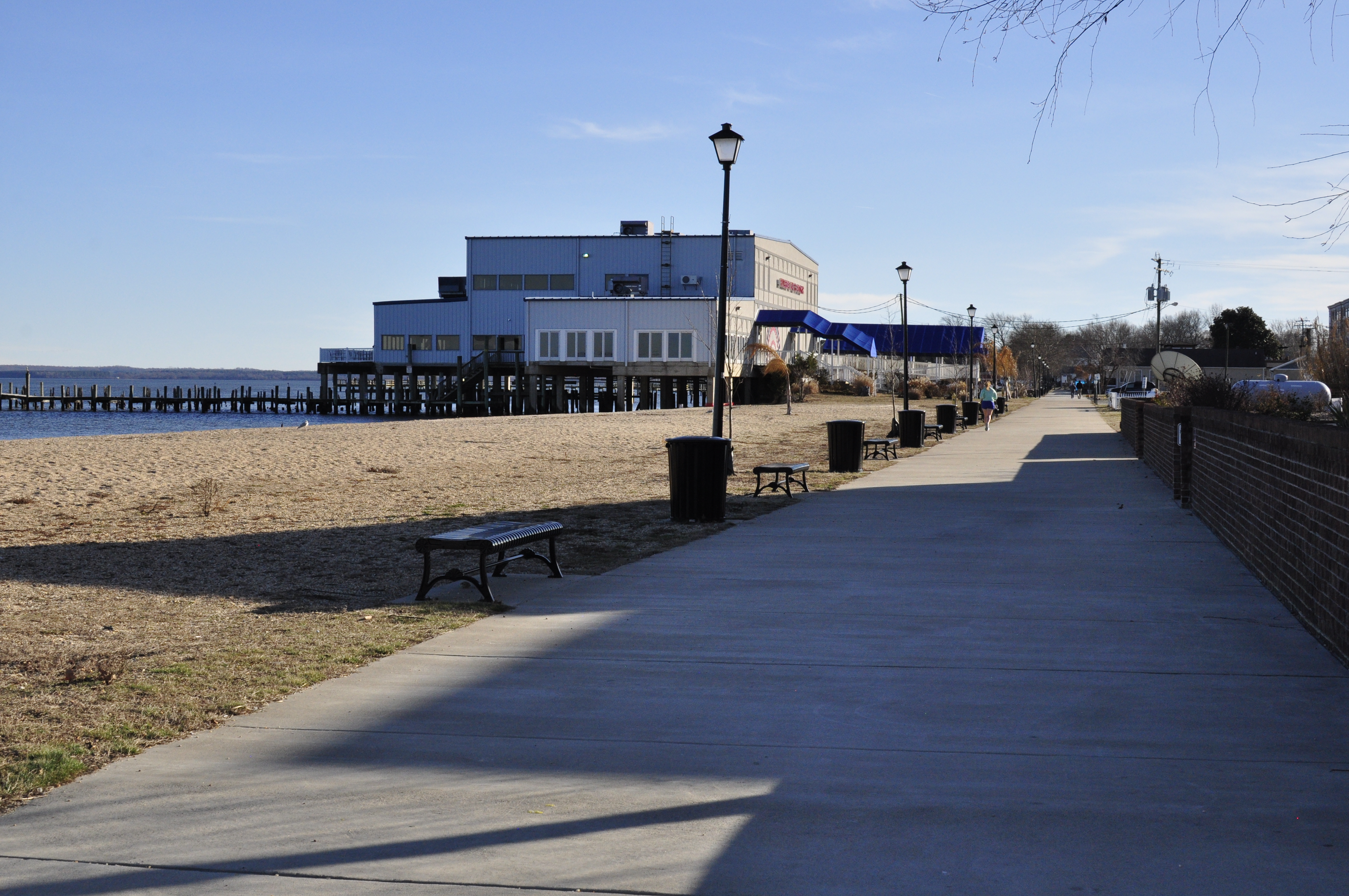 Riverboat Restaurant, boardwalk, sandy beach